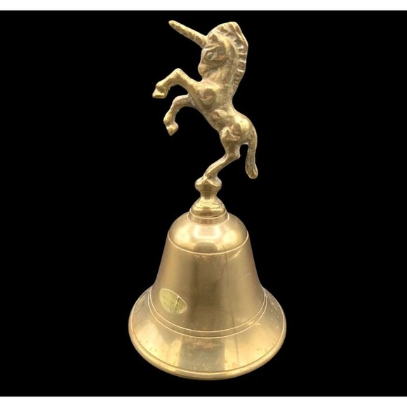 Bell Brass Unicorn Vintage Hand Crafted 6 Inch Korea Midcentury Dancing Pranchin - Picture 1 of 15
